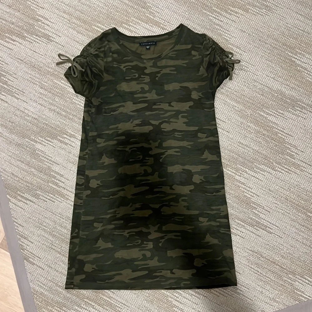 Sanctuary Green Camo Ruched Sleeve T-Shirt Dress - Picture 3 of 7
